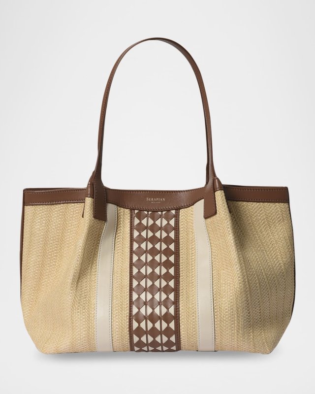 Secret Small Mosaic Raffia & Leather Tote Bag